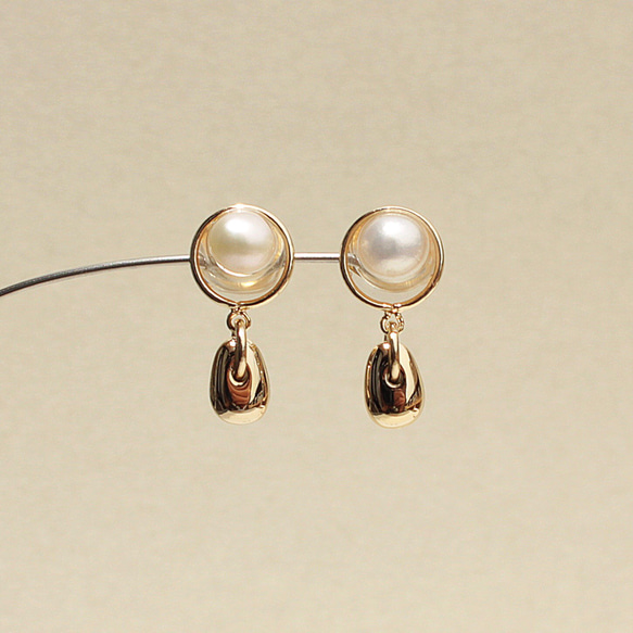 淡水珍珠和吊珠耳環/耳環 第2張的照片