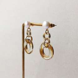 淡水珍珠大理石戒指耳環/耳環 第2張的照片