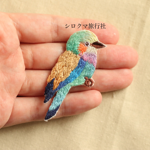 ライラックニシブッポウソウ刺繍ブローチ ブローチ さやぽん 通販 