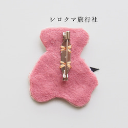 【Teddy bear with ribbon】embroidery brooch 刺繡胸針　Pink brown 第5張的照片