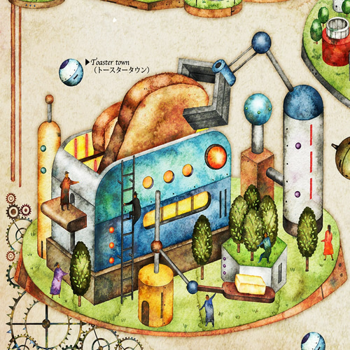 空想機械の街】アートポスター / A3ノビサイズ イラスト 【キカイ王国