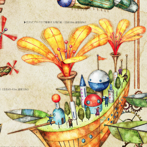 インテリアアートポスター【夢見る飛行機械図鑑】A3ノビサイズ