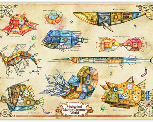 機械の魚・図鑑ポスター[A4サイズ]ユニークなインテリアに！ イラスト