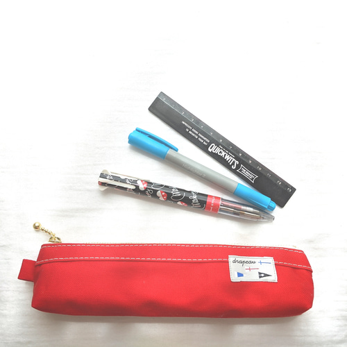 受験必勝!】帆布のモノトーンペンケース スリムタイプ 赤 レッド 筆箱