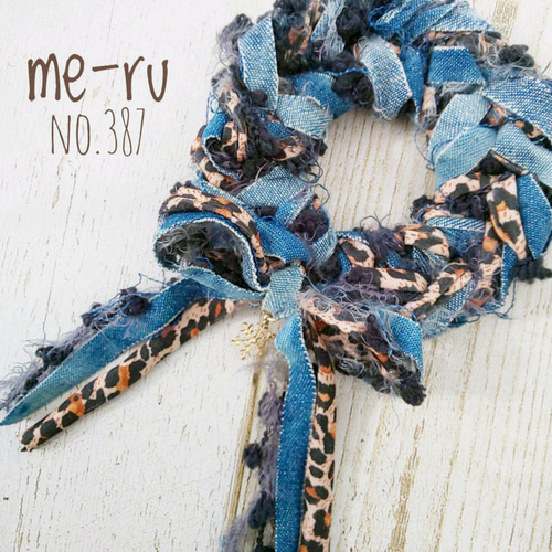 ¨̮チェック×ファー×デニムリボンのシュシュ ̮チェック×ファー×デニムリボンのシュシュ