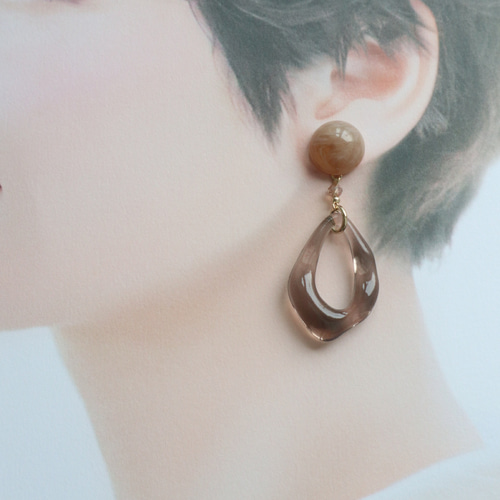 クリアブラウン×ベージュマーブルピアス/イヤリング ピアス（その他 