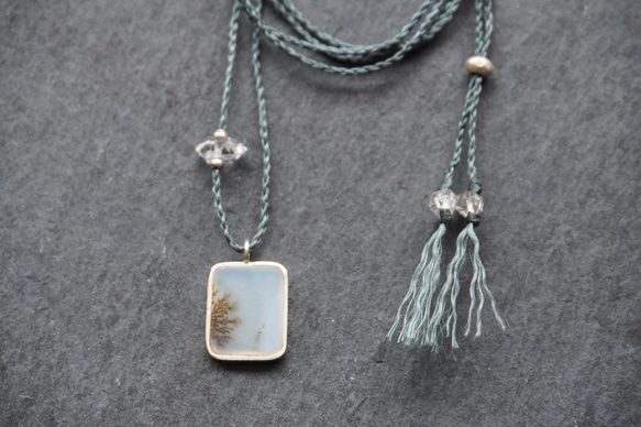 dendritic agate silver necklace ( white square ) 2枚目の画像