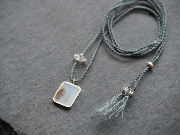 dendritic agate silver necklace ( white square ) 5枚目の画像