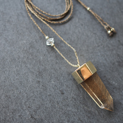 smoky rutile quartz brass necklace 1枚目の画像