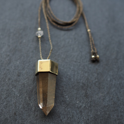 smoky rutile quartz brass necklace 5枚目の画像