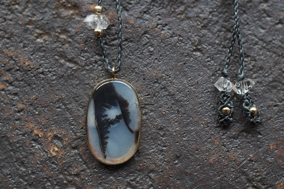 dendritic agate brass necklace (sprout) 2枚目の画像