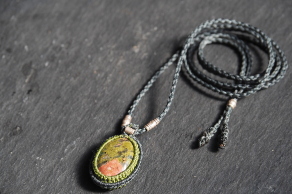 macramé　unakite　necklace 6枚目の画像