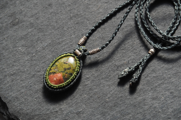 macramé　unakite　necklace 9枚目の画像