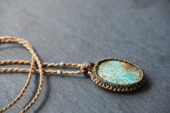 macramé　turquoise　necklace (light) 10枚目の画像