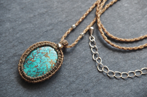 macramé　turquoise　necklace (light) 2枚目の画像