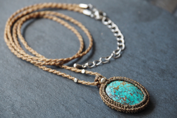 macramé　turquoise　necklace (light) 3枚目の画像