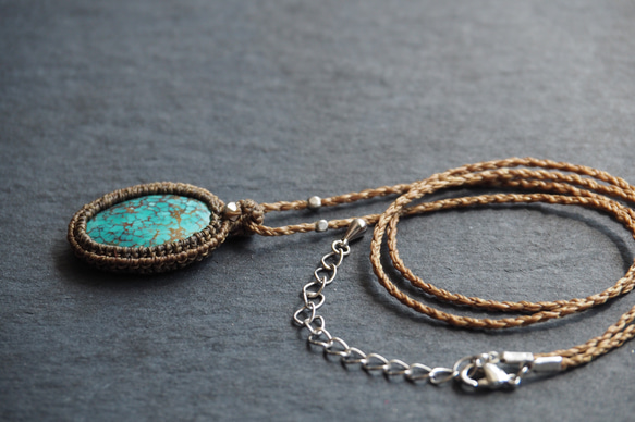 macramé　turquoise　necklace (light) 4枚目の画像