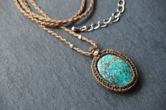 macramé　turquoise　necklace (light) 5枚目の画像