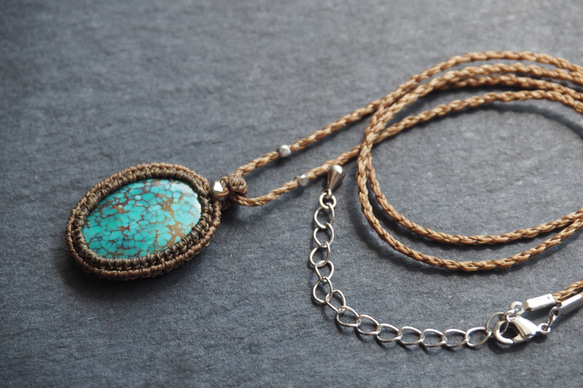 macramé　turquoise　necklace (light) 6枚目の画像