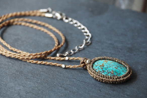 macramé　turquoise　necklace (light) 7枚目の画像