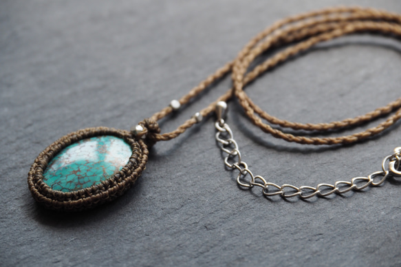 macramé　turquoise　necklace (light) 8枚目の画像