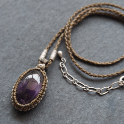 macramé  red cap amethyst  necklace 7枚目の画像