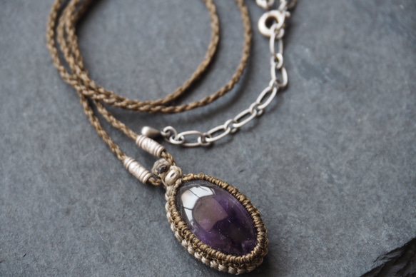 macramé  red cap amethyst  necklace 8枚目の画像