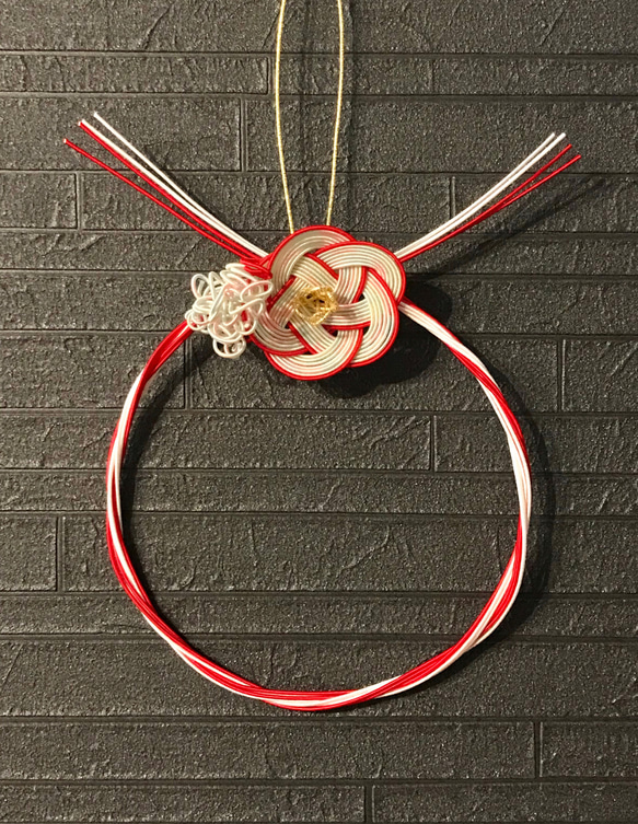 お正月飾り ＊プチモダン＊ 淡梅 × 紅白 しめ縄 【再利用可能】 しめ縄