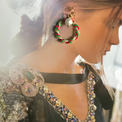 【Creema限定クリスマス2020】＊Xmasリース＊ & コットンパールのイヤリング 耳飾り 水引 5枚目の画像