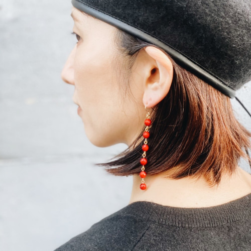 14kgf 珊瑚のロングピアス 垂墜耳環 Boite de maco 的作品 4441182｜Creema