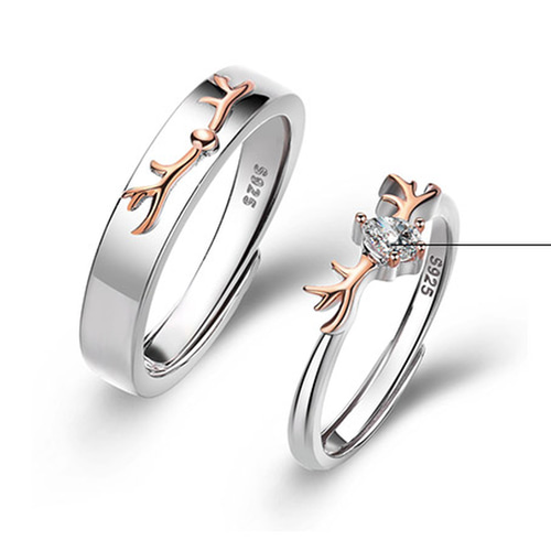 鹿モチーフの指輪☆2個セット☆シルバー☆ジルコニア☆ペアリング 指輪