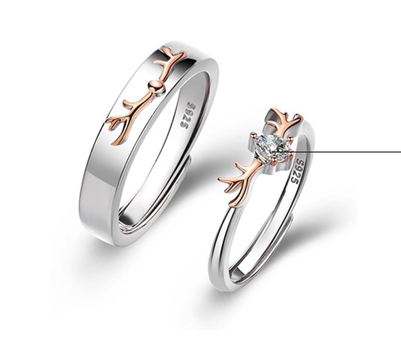 鹿モチーフの指輪☆2個セット☆シルバー☆ジルコニア☆ペアリング 指輪