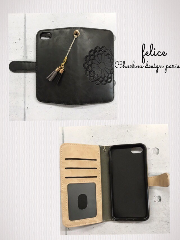 【新作】iphone6/6s/7/8 手帳型iphoneケース レザー花柄 刺繍AN 5枚目の画像