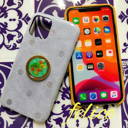 iphone11/iphone11pro スマホケース 押し花リング フィルム付きB 