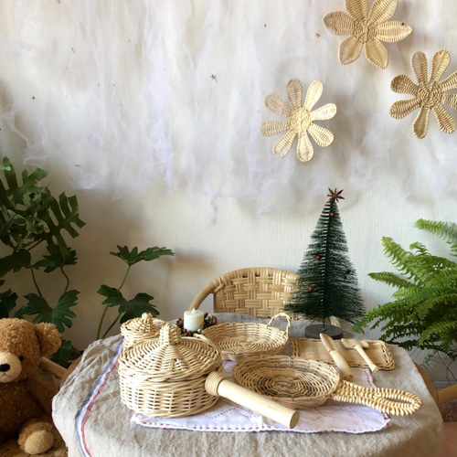 クリアランスセール ラタン製おままごとセット クッキングセット