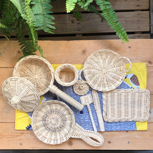 クリアランスセール ラタン製おままごとセット クッキングセット