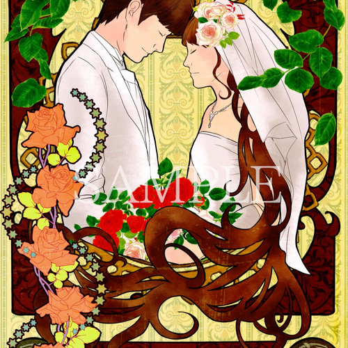 ミュシャ風◇結婚式ウェルカムボード♪ポスター（A4/A3)☆イラスト