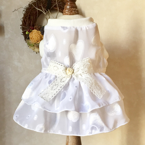 ハンドメイド犬服ハートモチーフのお袖レースキャミワンピ色違い8色