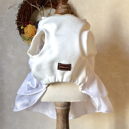 ハンドメイド犬服 ハートモチーフのお袖レースキャミワンピ 色違い8色