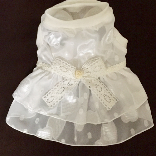 ハンドメイド犬服ハートモチーフのお袖レースキャミワンピ色違い8色