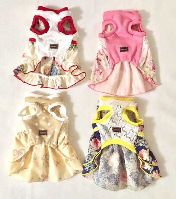 犬服 けい♫様専用ページ ママとワンコちゃんのお揃いコーデ♡ローズ柄チュニック&ワンピース4点セットオーダー 9枚目の画像