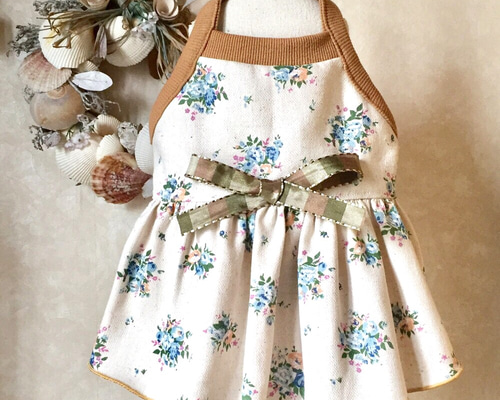 ハンドメイド犬服　ハートモチーフのお袖レースキャミワンピ　色違い8色 ハンドメイド犬服 ☆再販 ハートモチーフのお袖レースキャミワンピ 色