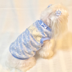 犬服 ハートレースと花柄刺繍のコットンタンクトップ（水色）Sサイズ完成品1点 7枚目の画像