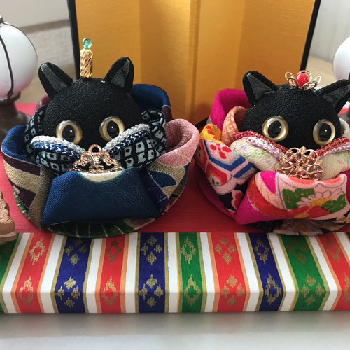 つまみ細工》可愛い黒猫ちゃんのお雛様♡雛祭り♡送料無料