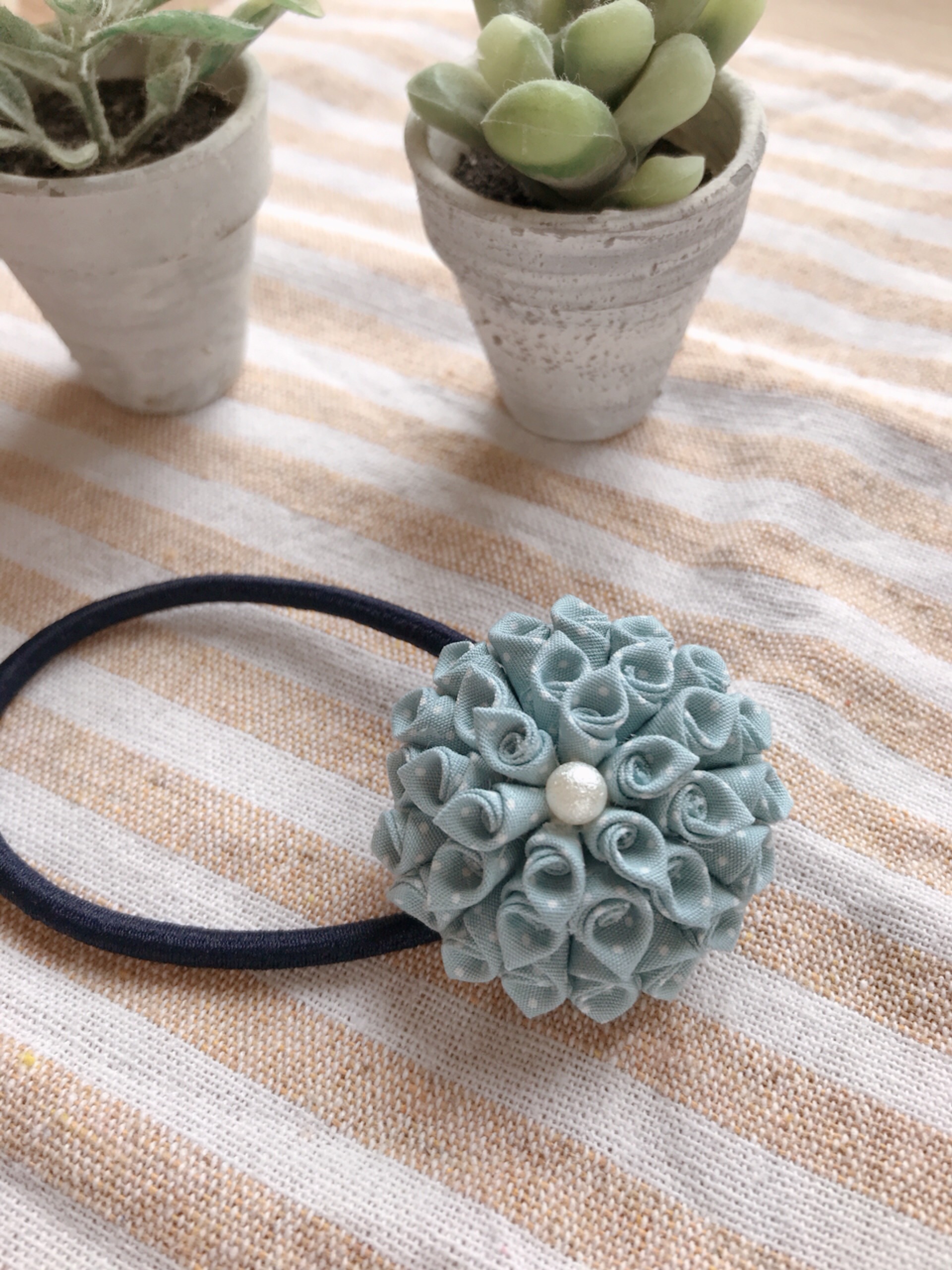 シズクパールブルー ヘアアクセサリー 子供用ヘアゴム くるみボタン