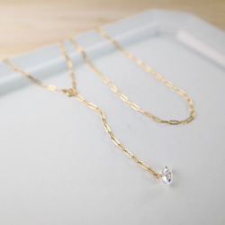 14kgf/oval ring chain necklace ハーキマーダイヤモンド〔4月誕生石〕 1枚目の画像