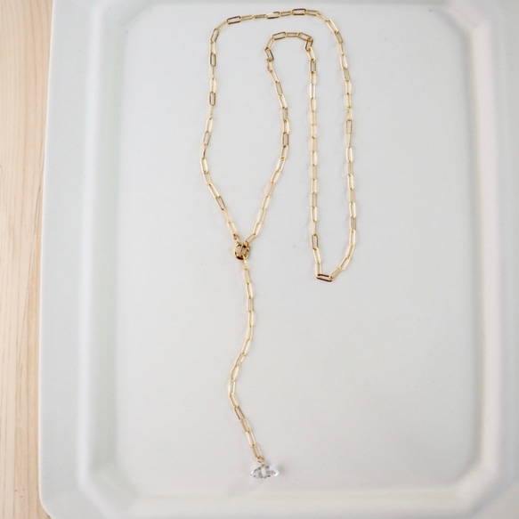 14kgf/oval ring chain necklace ハーキマーダイヤモンド〔4月誕生石〕 2枚目の画像