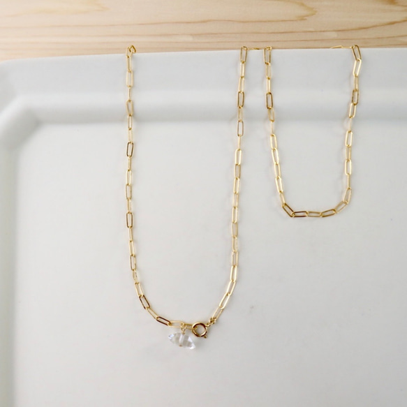 14kgf/oval ring chain necklace ハーキマーダイヤモンド〔4月誕生石〕 5枚目の画像