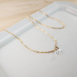 14kgf/oval ring chain necklace ハーキマーダイヤモンド〔4月誕生石〕 6枚目の画像