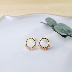 ｛ピアス/イヤリング｝14kgf/half fleur earrings ピンクオパール〔10月誕生石〕 2枚目の画像